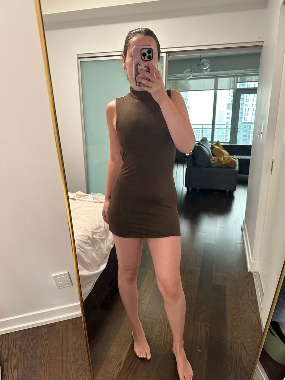 Sleeveless Olive Bodycon Mini Dress - Picture 1 of 4